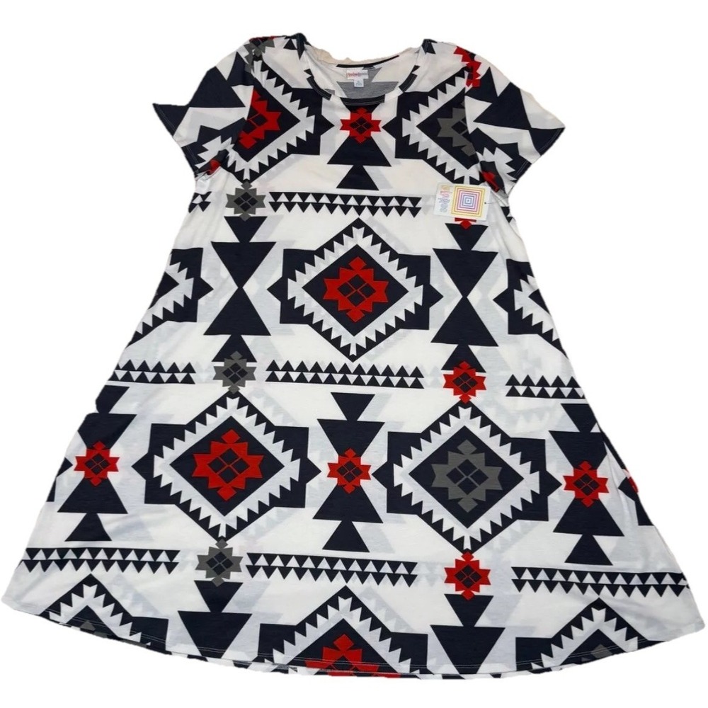 LuLaRoe Geometric Print Midi Dress - Red, Black, White